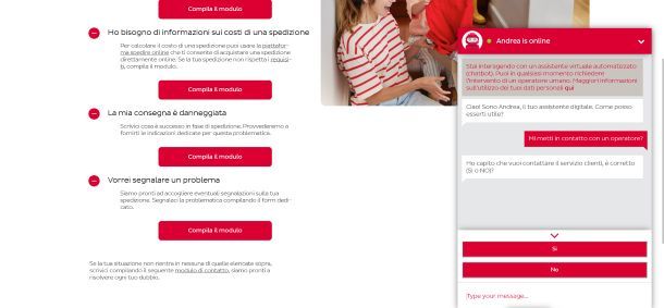 Come contattare BRT chat